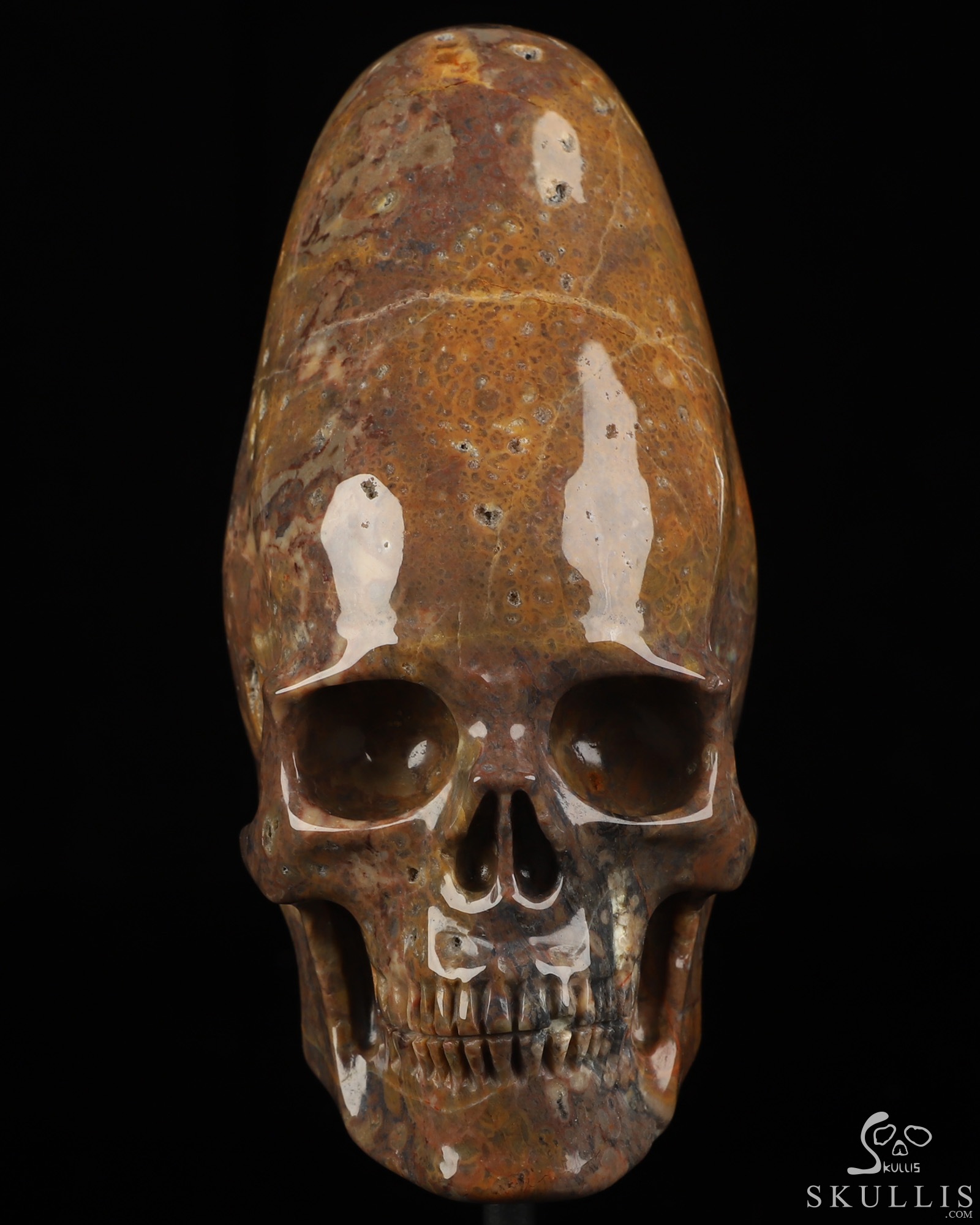 5.3" Dinosaur Egg Agate Hand Carved Incan Crystal Skull Sculpture With Stand, Crystal Healing 5.3" Dinosaur Egg Agate Hand Carved Incan Crystal Skull Sculpture With Stand, Crystal Healing
