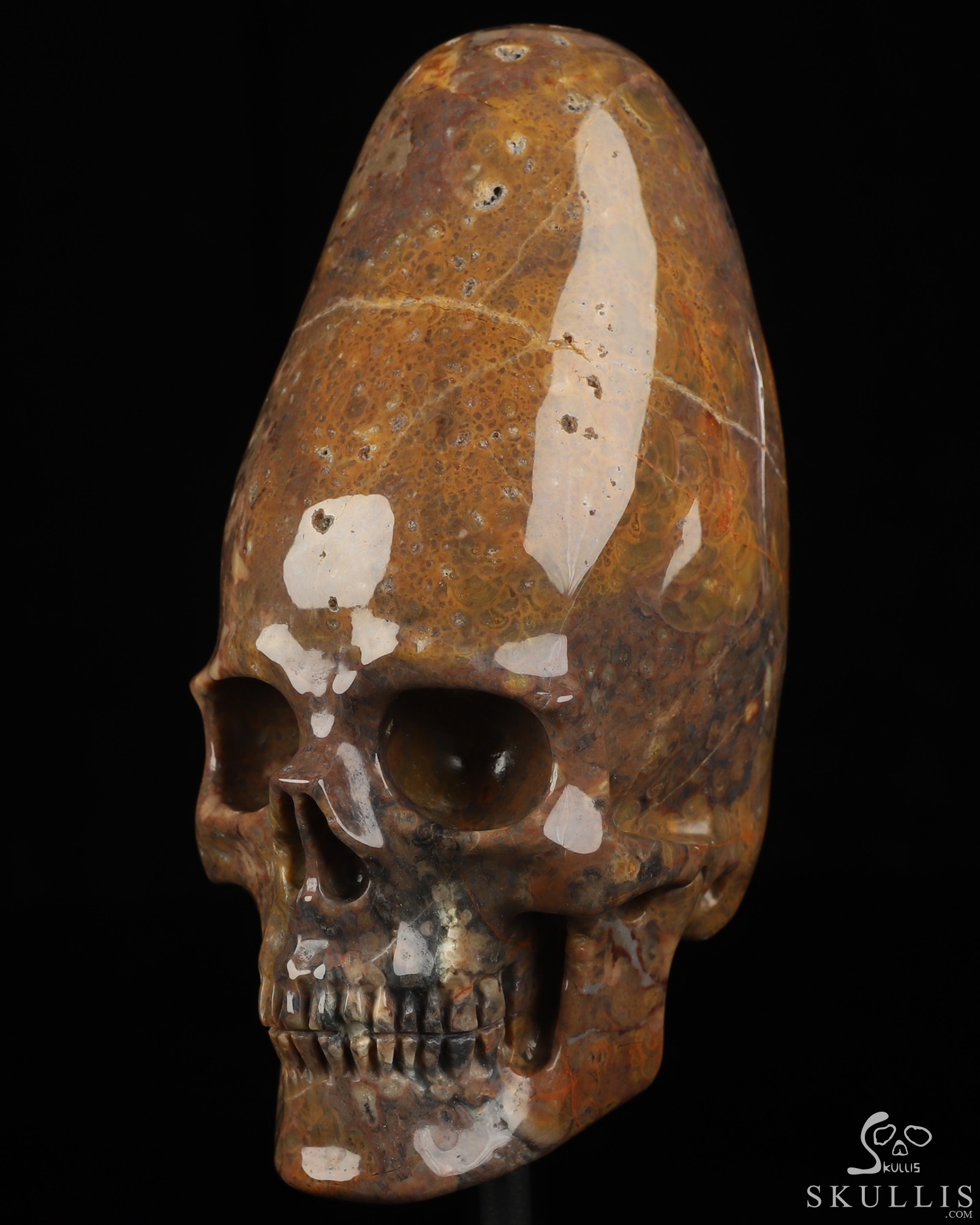5.3" Dinosaur Egg Agate Hand Carved Incan Crystal Skull Sculpture With Stand, Crystal Healing 5.3" Dinosaur Egg Agate Hand Carved Incan Crystal Skull Sculpture With Stand, Crystal Healing