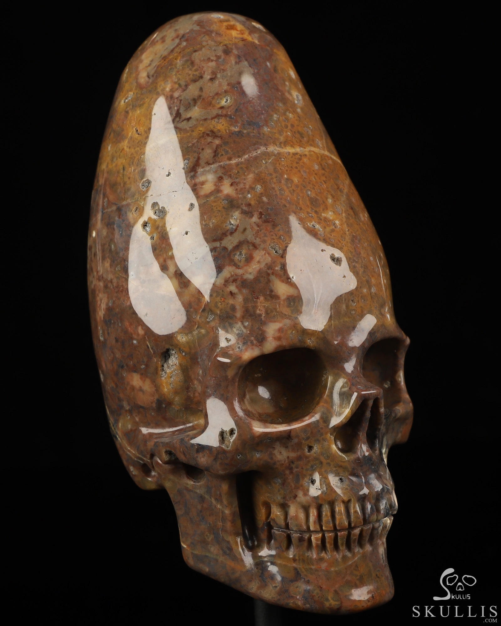5.3" Dinosaur Egg Agate Hand Carved Incan Crystal Skull Sculpture With Stand, Crystal Healing 5.3" Dinosaur Egg Agate Hand Carved Incan Crystal Skull Sculpture With Stand, Crystal Healing