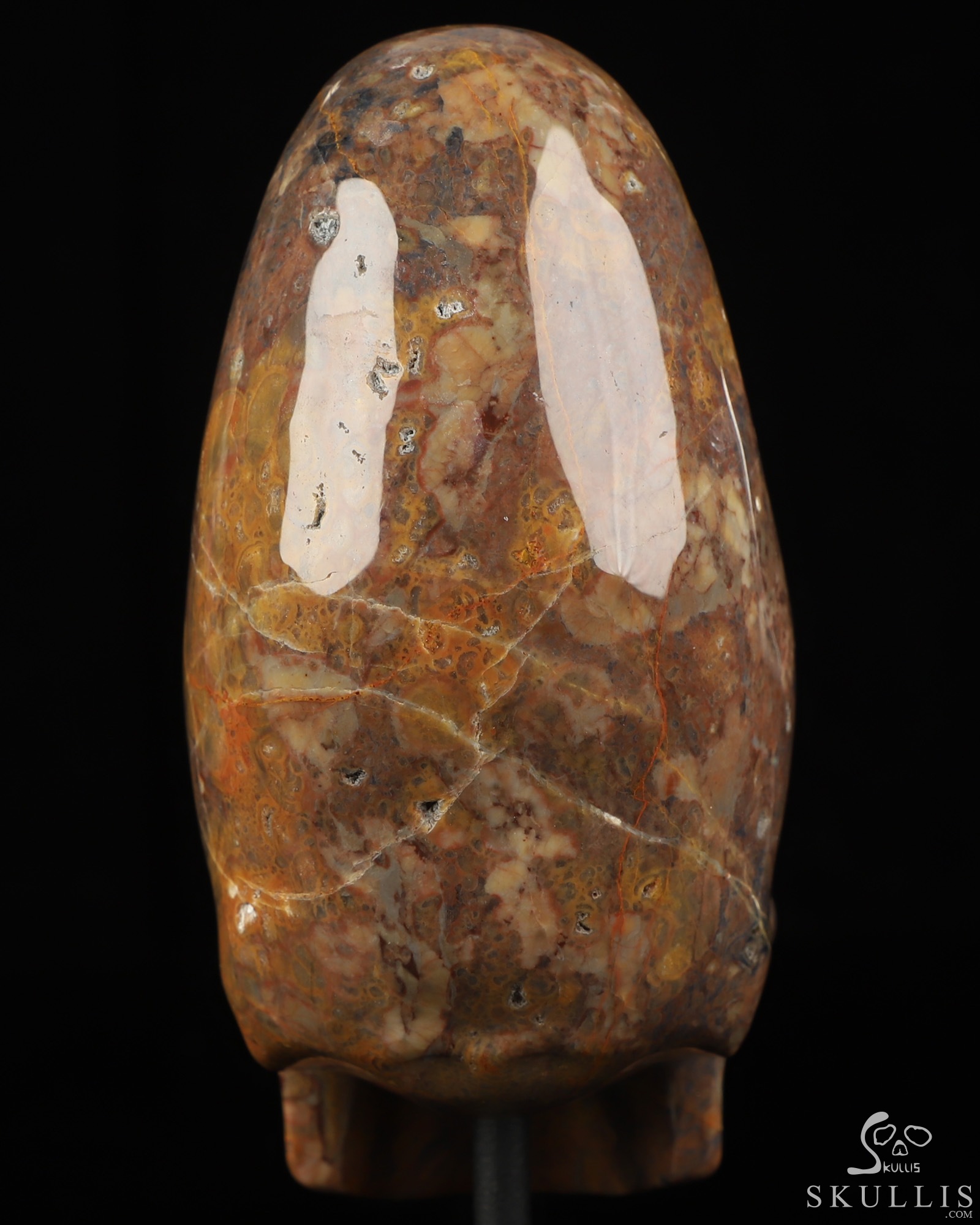 5.3" Dinosaur Egg Agate Hand Carved Incan Crystal Skull Sculpture With Stand, Crystal Healing 5.3" Dinosaur Egg Agate Hand Carved Incan Crystal Skull Sculpture With Stand, Crystal Healing