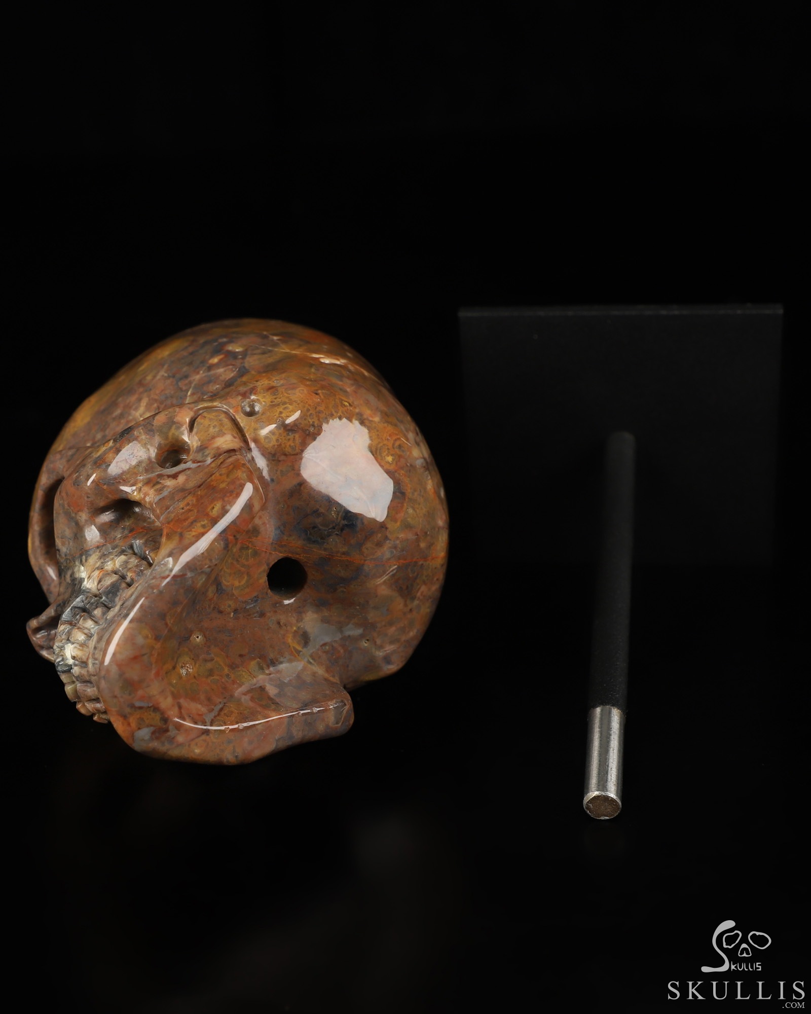5.3" Dinosaur Egg Agate Hand Carved Incan Crystal Skull Sculpture With Stand, Crystal Healing 5.3" Dinosaur Egg Agate Hand Carved Incan Crystal Skull Sculpture With Stand, Crystal Healing