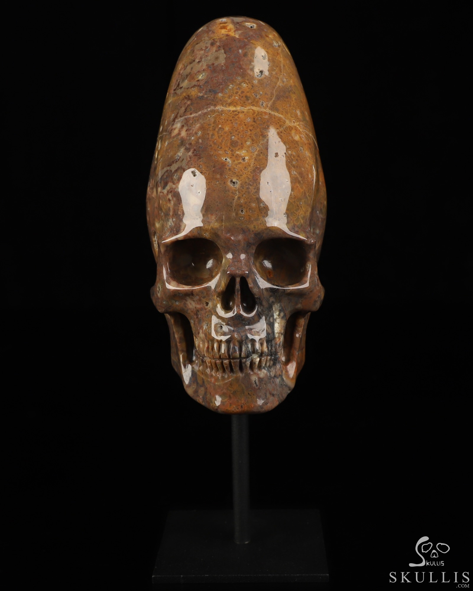 5.3" Dinosaur Egg Agate Hand Carved Incan Crystal Skull Sculpture With Stand, Crystal Healing 5.3" Dinosaur Egg Agate Hand Carved Incan Crystal Skull Sculpture With Stand, Crystal Healing