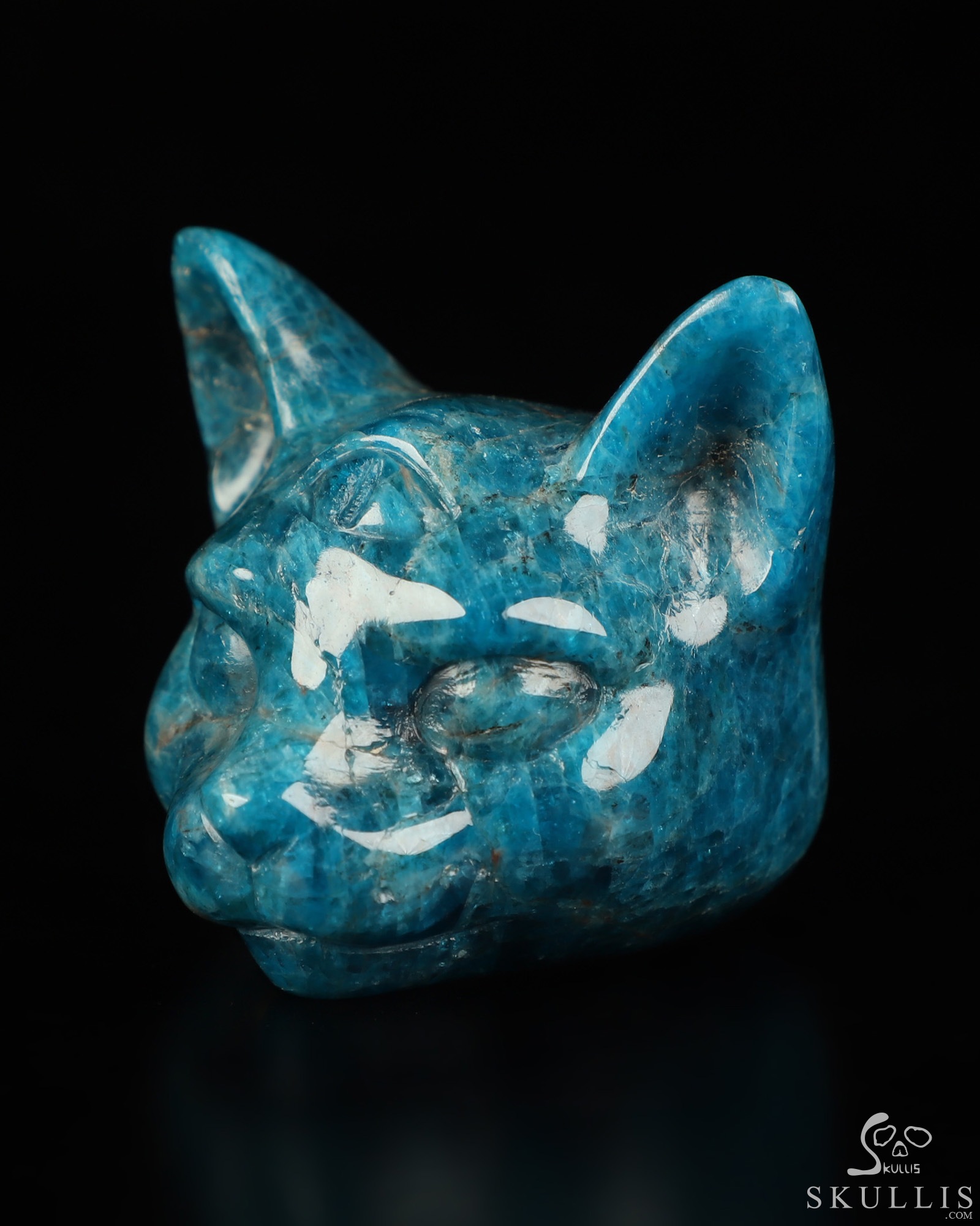 2.0" Blue Apatite Hand Carved Crystal Cat Fine Art Sculpture, Crystal Healing 2.0" Blue Apatite Hand Carved Crystal Cat Fine Art Sculpture, Crystal Healing