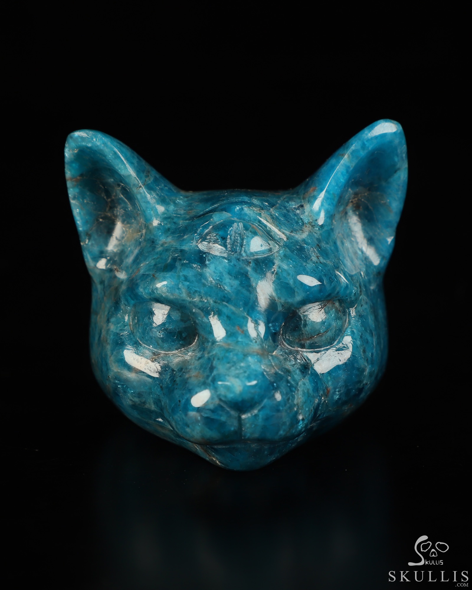 2.0" Blue Apatite Hand Carved Crystal Cat Fine Art Sculpture, Crystal Healing 2.0" Blue Apatite Hand Carved Crystal Cat Fine Art Sculpture, Crystal Healing