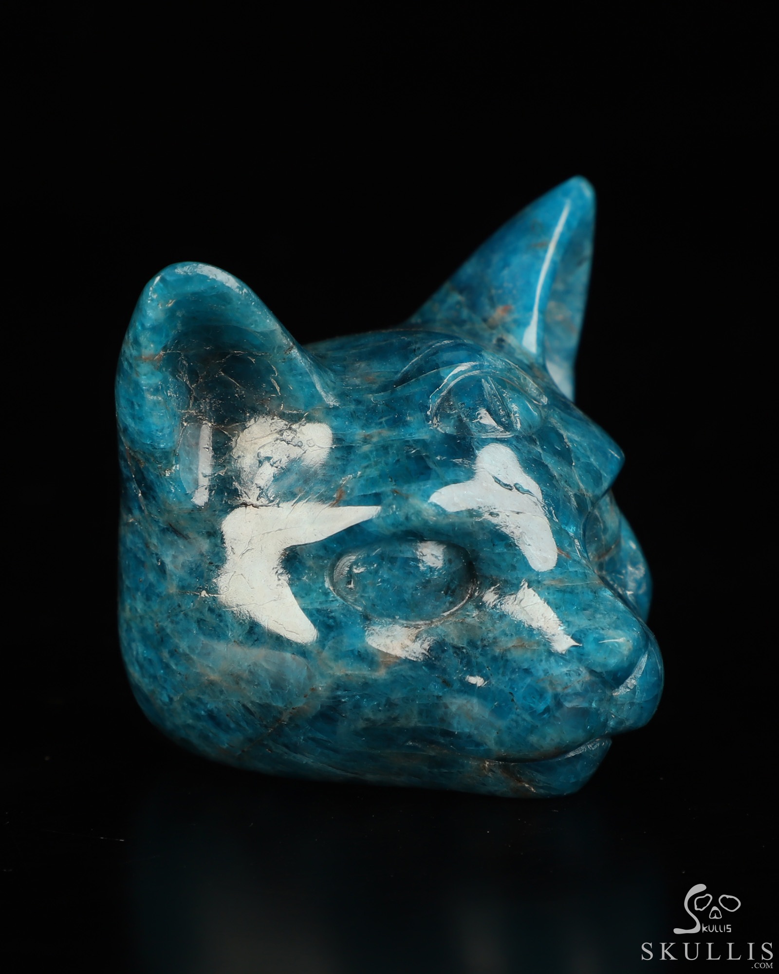 2.0" Blue Apatite Hand Carved Crystal Cat Fine Art Sculpture, Crystal Healing 2.0" Blue Apatite Hand Carved Crystal Cat Fine Art Sculpture, Crystal Healing