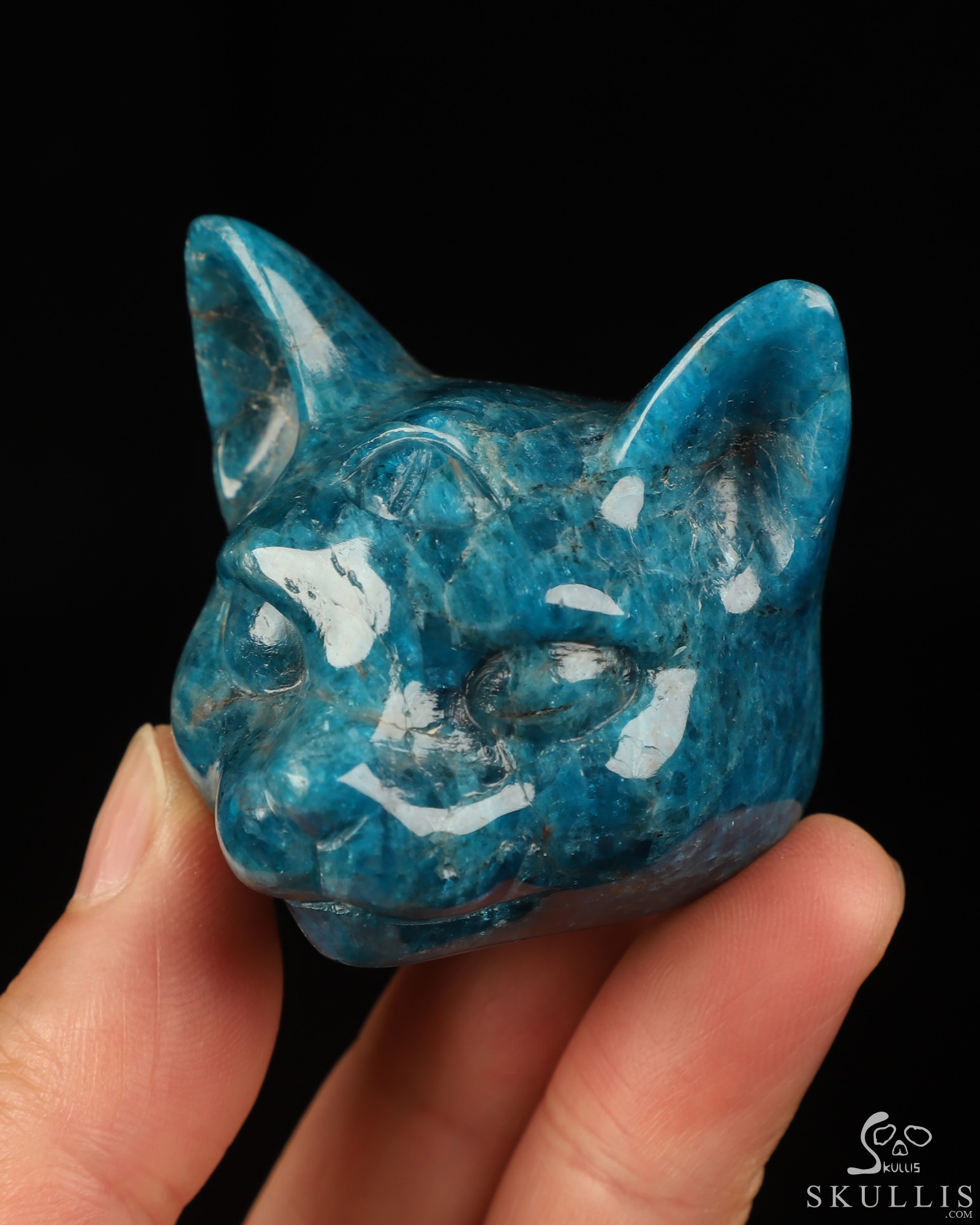 2.0" Blue Apatite Hand Carved Crystal Cat Fine Art Sculpture, Crystal Healing 2.0" Blue Apatite Hand Carved Crystal Cat Fine Art Sculpture, Crystal Healing