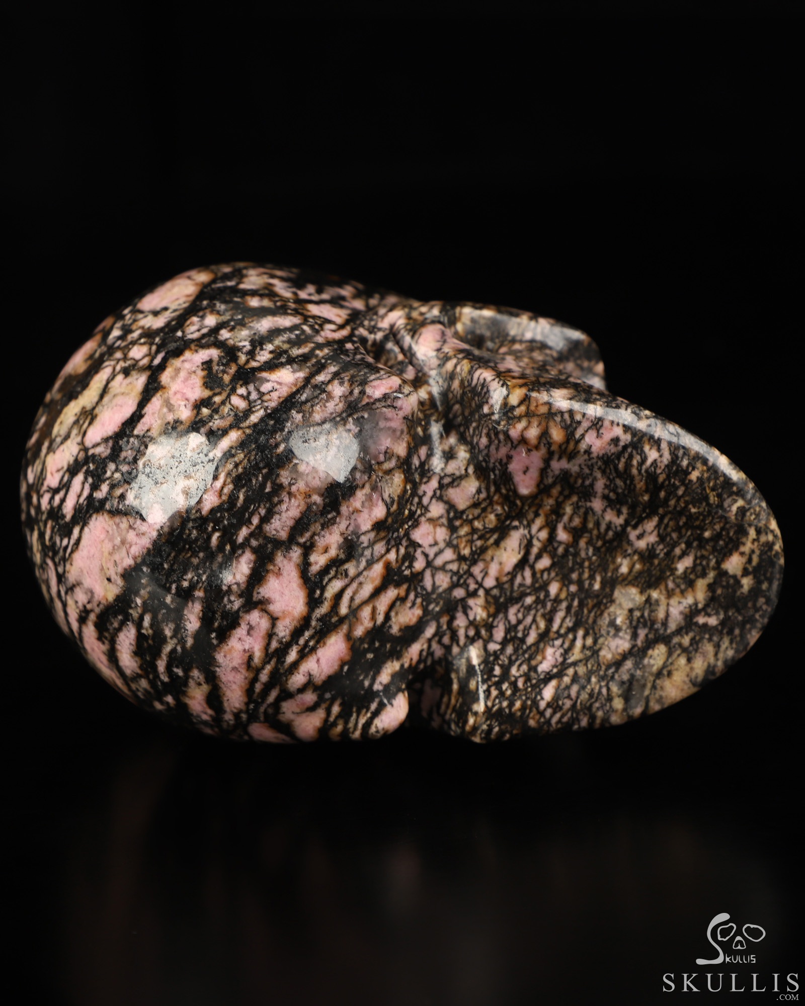 3.9" Pink & Black Rhodonite Hand Carved Crystal Skull, Realistic, Crystal Healing 3.9" Pink & Black Rhodonite Hand Carved Crystal Skull, Realistic, Crystal Healing
