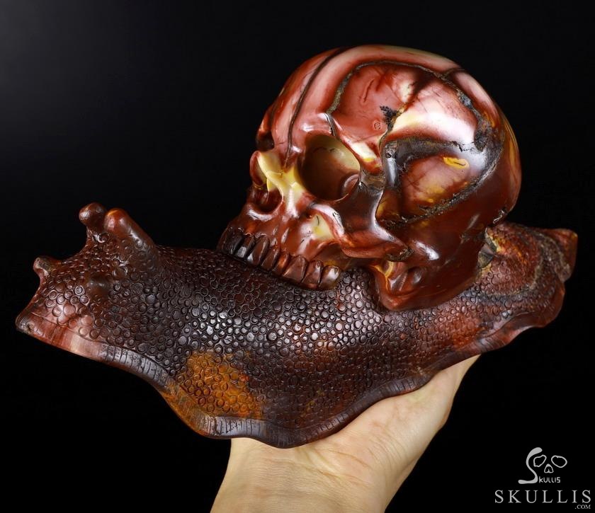Giant 10.4" Mookaite Jasper Carved Crystal Skull With Snail Sculpture, Crystal Healing Giant 10.4" Mookaite Jasper Carved Crystal Skull With Snail Sculpture, Crystal Healing
