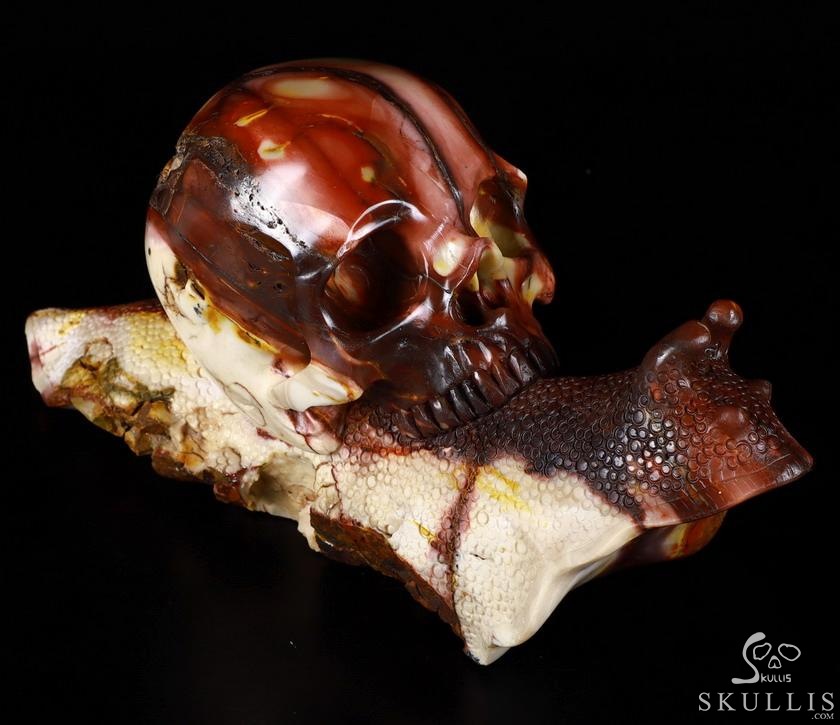 Giant 10.4" Mookaite Jasper Carved Crystal Skull With Snail Sculpture, Crystal Healing Giant 10.4" Mookaite Jasper Carved Crystal Skull With Snail Sculpture, Crystal Healing