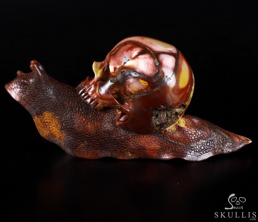 Giant 10.4" Mookaite Jasper Carved Crystal Skull With Snail Sculpture, Crystal Healing Giant 10.4" Mookaite Jasper Carved Crystal Skull With Snail Sculpture, Crystal Healing