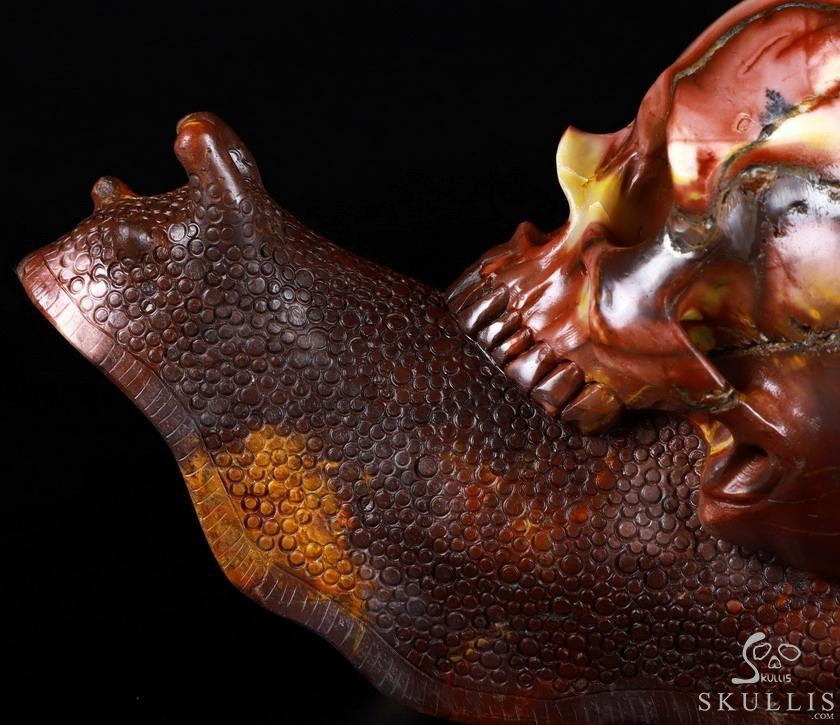 Giant 10.4" Mookaite Jasper Carved Crystal Skull With Snail Sculpture, Crystal Healing Giant 10.4" Mookaite Jasper Carved Crystal Skull With Snail Sculpture, Crystal Healing