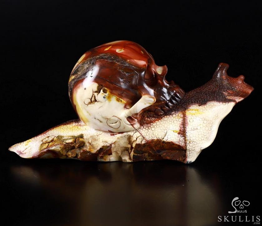 Giant 10.4" Mookaite Jasper Carved Crystal Skull With Snail Sculpture, Crystal Healing Giant 10.4" Mookaite Jasper Carved Crystal Skull With Snail Sculpture, Crystal Healing