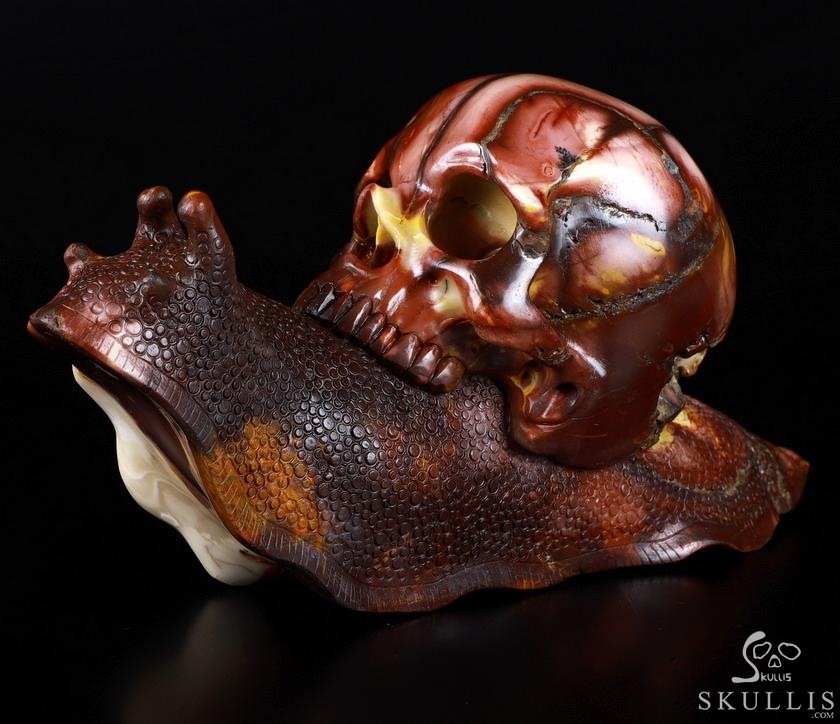 Giant 10.4" Mookaite Jasper Carved Crystal Skull With Snail Sculpture, Crystal Healing Giant 10.4" Mookaite Jasper Carved Crystal Skull With Snail Sculpture, Crystal Healing