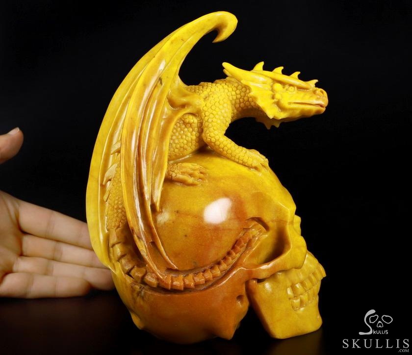 Amazing Huge 7.2" Huanglong Jade Carved Crystal Skull & Fire-Breathing Dragon Sculpture, Crystal Healing Amazing Huge 7.2" Huanglong Jade Carved Crystal Skull & Fire-Breathing Dragon Sculpture, Crystal Healing