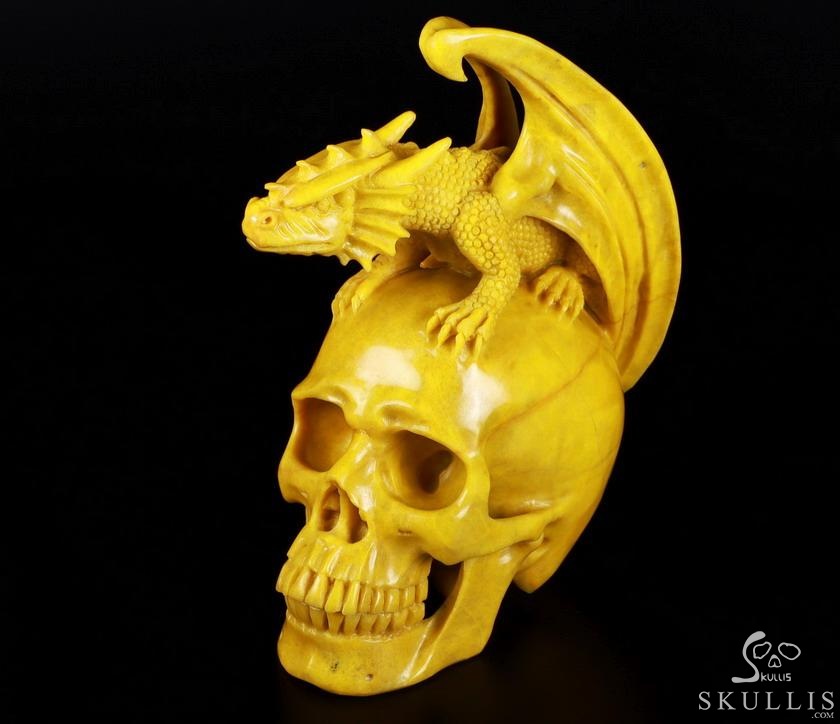 Amazing Huge 7.2" Huanglong Jade Carved Crystal Skull & Fire-Breathing Dragon Sculpture, Crystal Healing Amazing Huge 7.2" Huanglong Jade Carved Crystal Skull & Fire-Breathing Dragon Sculpture, Crystal Healing
