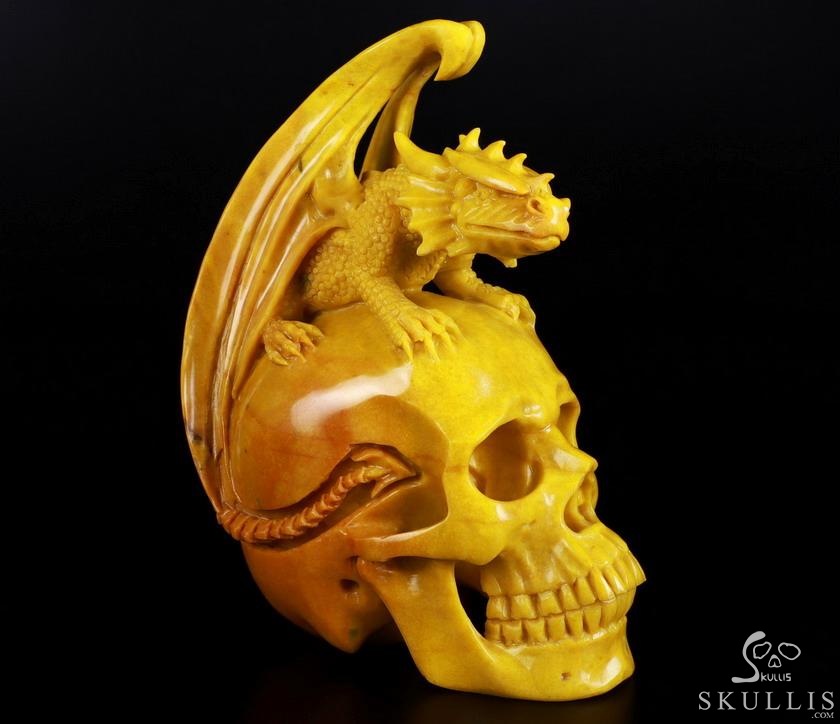 Amazing Huge 7.2" Huanglong Jade Carved Crystal Skull & Fire-Breathing Dragon Sculpture, Crystal Healing Amazing Huge 7.2" Huanglong Jade Carved Crystal Skull & Fire-Breathing Dragon Sculpture, Crystal Healing