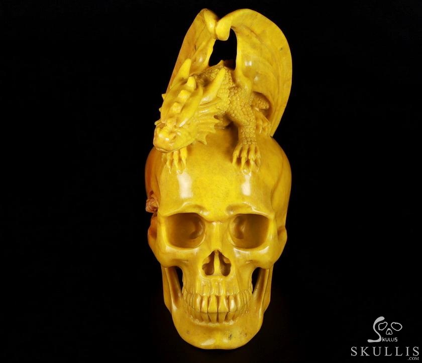 Amazing Huge 7.2" Huanglong Jade Carved Crystal Skull & Fire-Breathing Dragon Sculpture, Crystal Healing Amazing Huge 7.2" Huanglong Jade Carved Crystal Skull & Fire-Breathing Dragon Sculpture, Crystal Healing