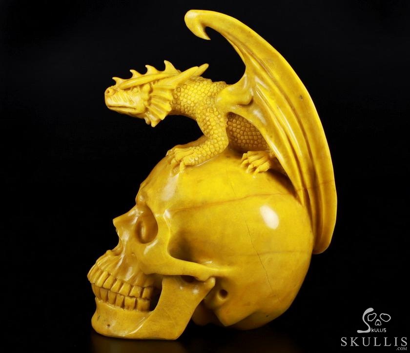Amazing Huge 7.2" Huanglong Jade Carved Crystal Skull & Fire-Breathing Dragon Sculpture, Crystal Healing Amazing Huge 7.2" Huanglong Jade Carved Crystal Skull & Fire-Breathing Dragon Sculpture, Crystal Healing