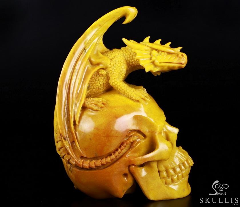Amazing Huge 7.2" Huanglong Jade Carved Crystal Skull & Fire-Breathing Dragon Sculpture, Crystal Healing Amazing Huge 7.2" Huanglong Jade Carved Crystal Skull & Fire-Breathing Dragon Sculpture, Crystal Healing