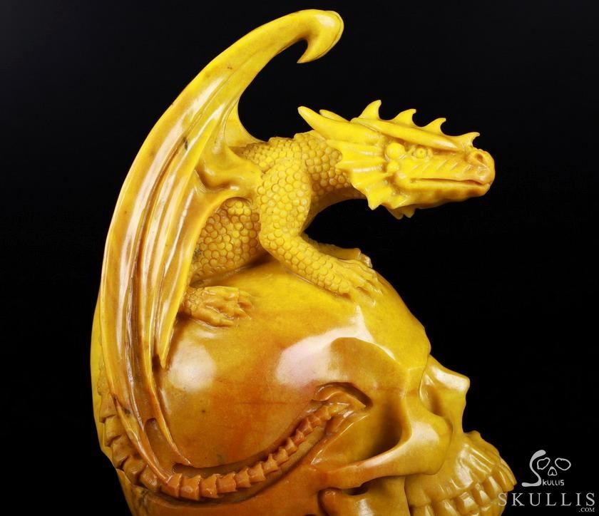 Amazing Huge 7.2" Huanglong Jade Carved Crystal Skull & Fire-Breathing Dragon Sculpture, Crystal Healing Amazing Huge 7.2" Huanglong Jade Carved Crystal Skull & Fire-Breathing Dragon Sculpture, Crystal Healing
