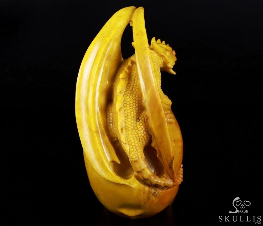 Amazing Huge 7.2" Huanglong Jade Carved Crystal Skull & Fire-Breathing Dragon Sculpture, Crystal Healing Amazing Huge 7.2" Huanglong Jade Carved Crystal Skull & Fire-Breathing Dragon Sculpture, Crystal Healing