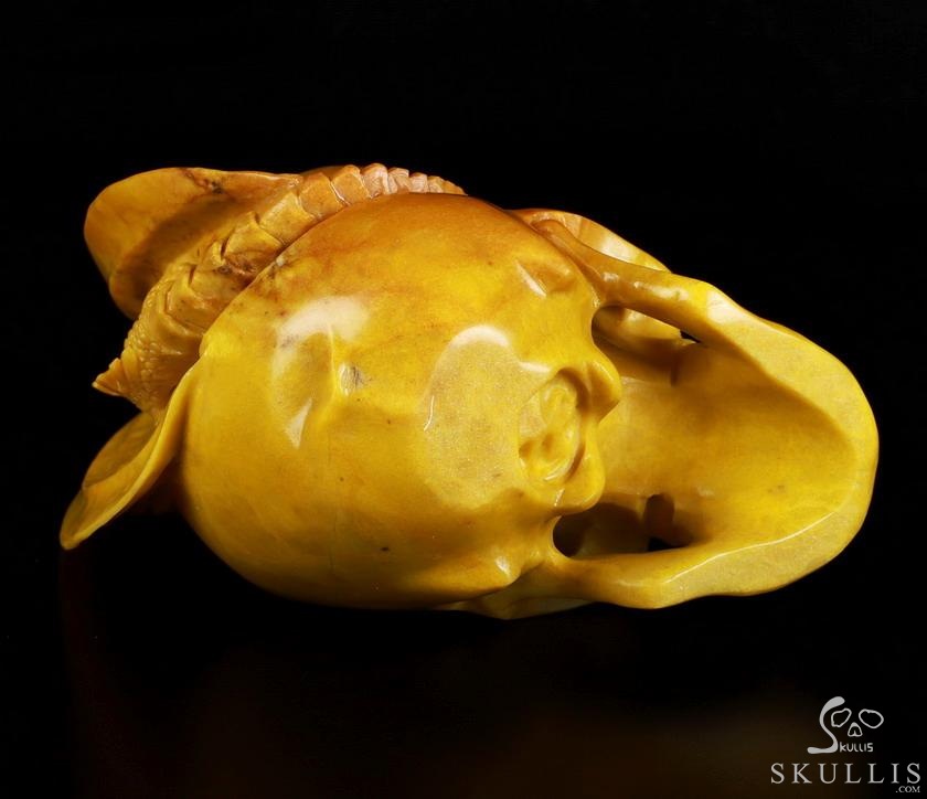 Amazing Huge 7.2" Huanglong Jade Carved Crystal Skull & Fire-Breathing Dragon Sculpture, Crystal Healing Amazing Huge 7.2" Huanglong Jade Carved Crystal Skull & Fire-Breathing Dragon Sculpture, Crystal Healing