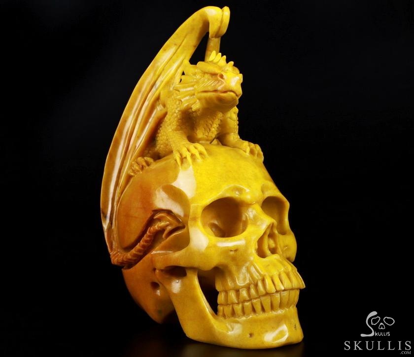 Amazing Huge 7.2" Huanglong Jade Carved Crystal Skull & Fire-Breathing Dragon Sculpture, Crystal Healing Amazing Huge 7.2" Huanglong Jade Carved Crystal Skull & Fire-Breathing Dragon Sculpture, Crystal Healing