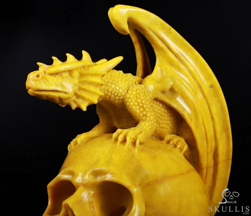 Amazing Huge 7.2" Huanglong Jade Carved Crystal Skull & Fire-Breathing Dragon Sculpture, Crystal Healing Amazing Huge 7.2" Huanglong Jade Carved Crystal Skull & Fire-Breathing Dragon Sculpture, Crystal Healing