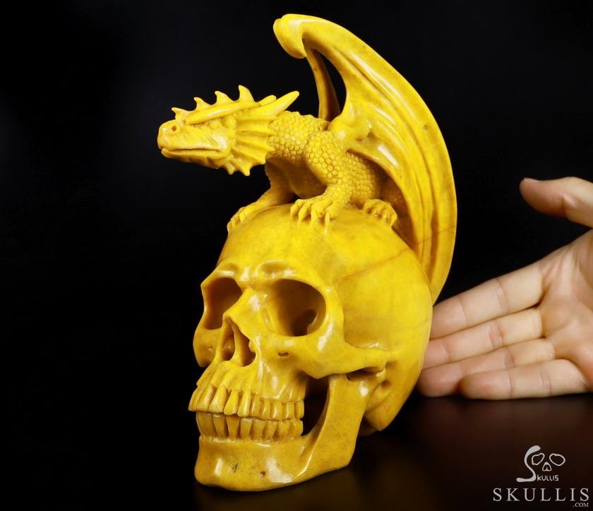 Amazing Huge 7.2" Huanglong Jade Carved Crystal Skull & Fire-Breathing Dragon Sculpture, Crystal Healing Amazing Huge 7.2" Huanglong Jade Carved Crystal Skull & Fire-Breathing Dragon Sculpture, Crystal Healing