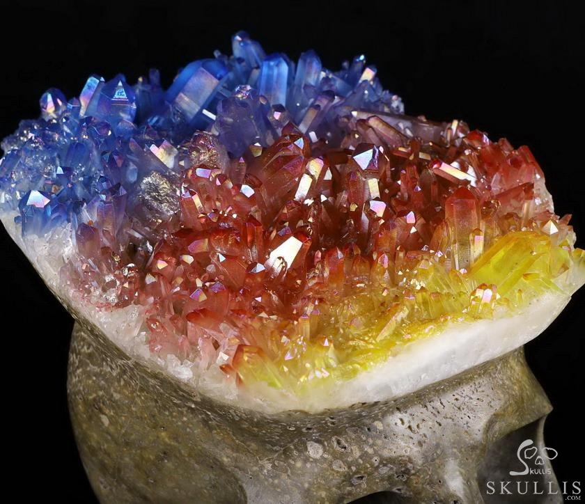 Lifesized 7.1" Rainbow Aura Quartz Druse Carved Crystal Skull, Super Realistic, Crystal Healing Lifesized 7.1" Rainbow Aura Quartz Druse Carved Crystal Skull, Super Realistic, Crystal Healing