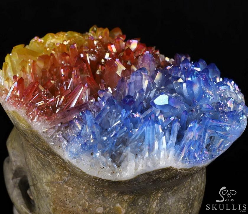 Lifesized 7.1" Rainbow Aura Quartz Druse Carved Crystal Skull, Super Realistic, Crystal Healing Lifesized 7.1" Rainbow Aura Quartz Druse Carved Crystal Skull, Super Realistic, Crystal Healing