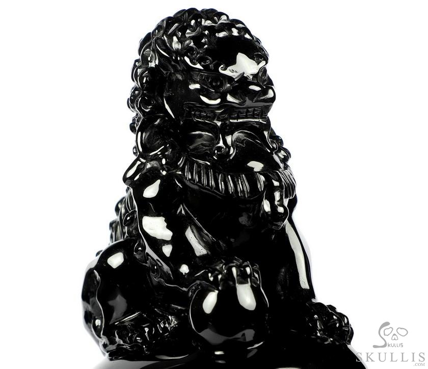 6.8" Black Obsidian Carved Crystal Skull With Lion, Crystal Healing 6.8" Black Obsidian Carved Crystal Skull With Lion, Crystal Healing