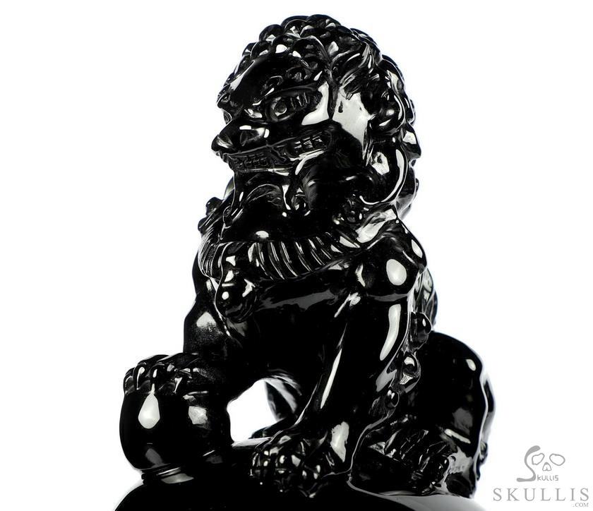 6.8" Black Obsidian Carved Crystal Skull With Lion, Crystal Healing 6.8" Black Obsidian Carved Crystal Skull With Lion, Crystal Healing