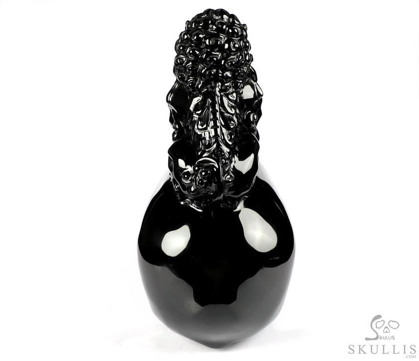 6.8" Black Obsidian Carved Crystal Skull With Lion, Crystal Healing 6.8" Black Obsidian Carved Crystal Skull With Lion, Crystal Healing