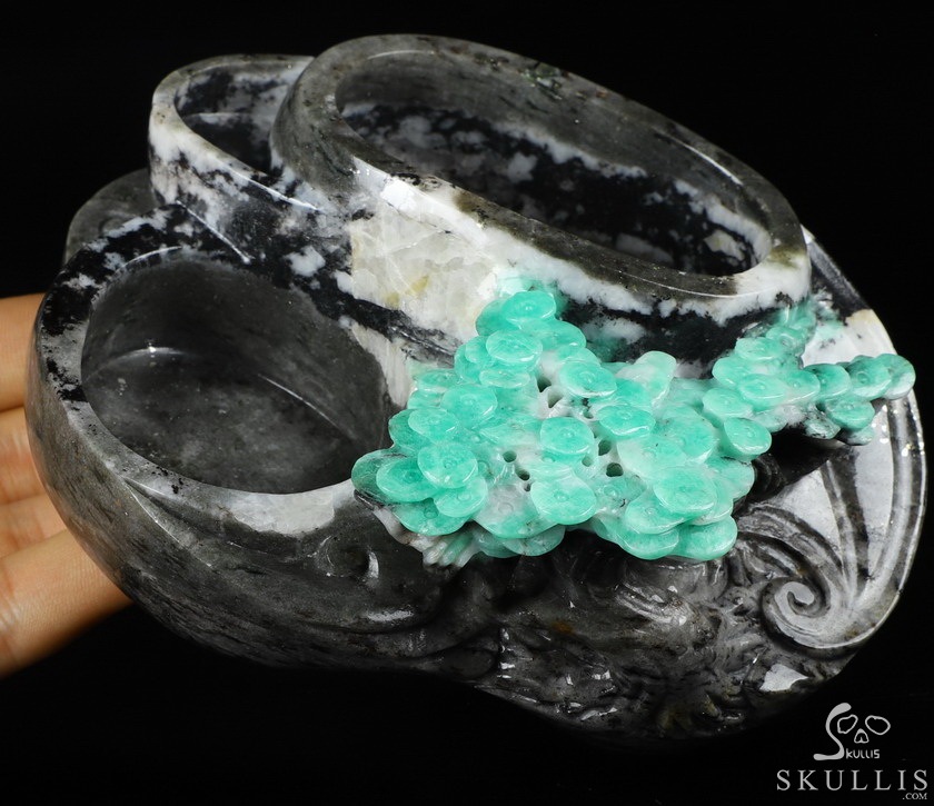 Gemstone 5.3" Emerald Carved Crystal Ashtray, Crystal Healing Gemstone 5.3" Emerald Carved Crystal Ashtray, Crystal Healing