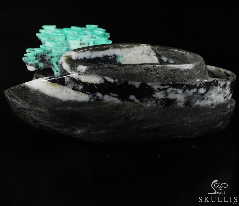Gemstone 5.3" Emerald Carved Crystal Ashtray, Crystal Healing Gemstone 5.3" Emerald Carved Crystal Ashtray, Crystal Healing