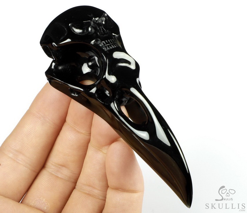 Double Skull, 3.9" Black Obsidian Carved Crystal Raven Skull, Crystal Healing Double Skull, 3.9" Black Obsidian Carved Crystal Raven Skull, Crystal Healing