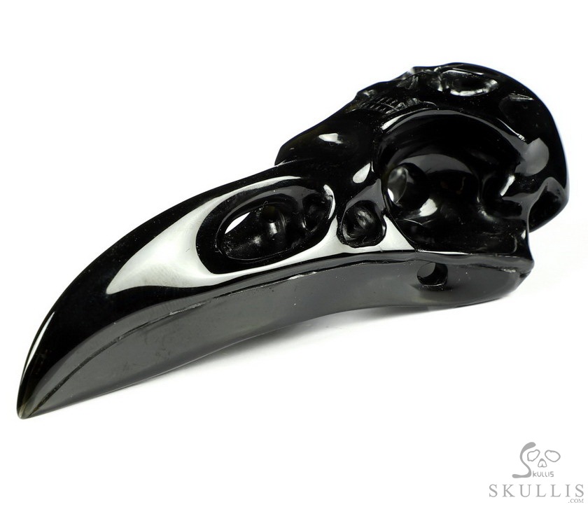 Double Skull, 3.9" Black Obsidian Carved Crystal Raven Skull, Crystal Healing Double Skull, 3.9" Black Obsidian Carved Crystal Raven Skull, Crystal Healing
