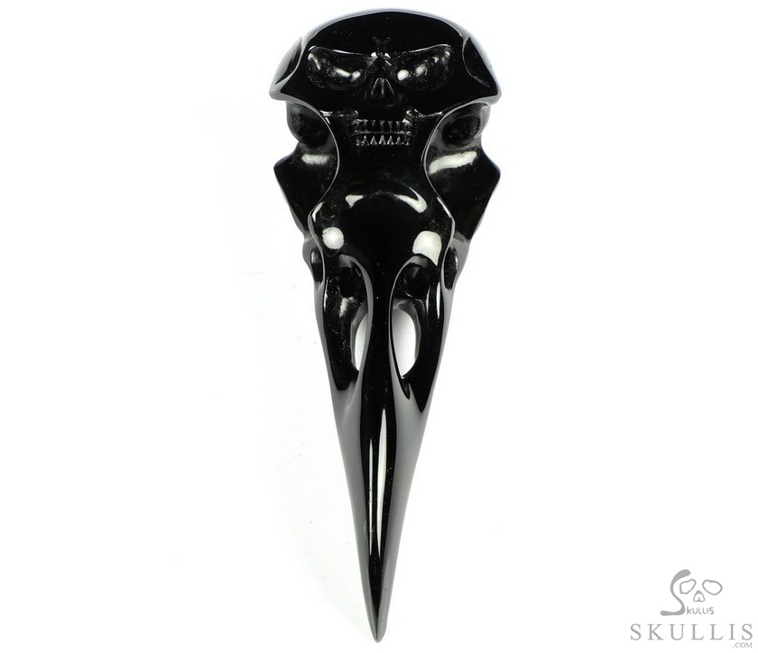 Double Skull, 3.9" Black Obsidian Carved Crystal Raven Skull, Crystal Healing Double Skull, 3.9" Black Obsidian Carved Crystal Raven Skull, Crystal Healing