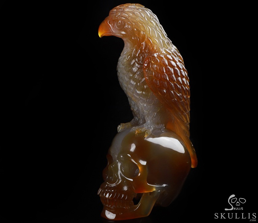 Gemstone 6.9" Carnelian Carved Crystal Skull with Egale, Crystal Healing Gemstone 6.9" Carnelian Carved Crystal Skull with Egale, Crystal Healing