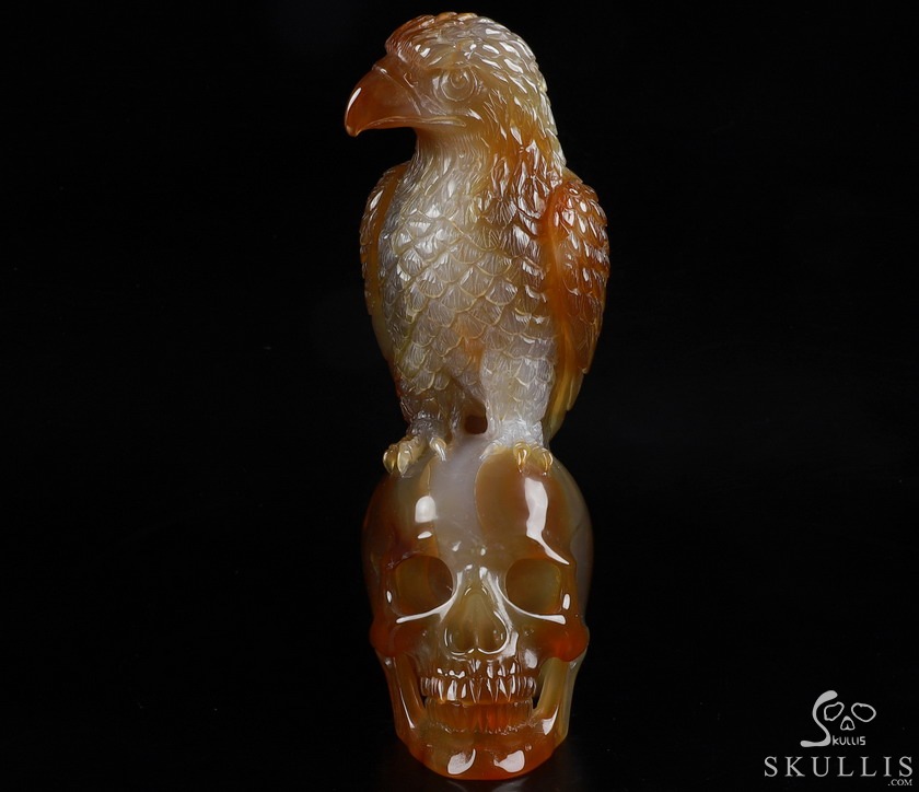 Gemstone 6.9" Carnelian Carved Crystal Skull with Egale, Crystal Healing Gemstone 6.9" Carnelian Carved Crystal Skull with Egale, Crystal Healing