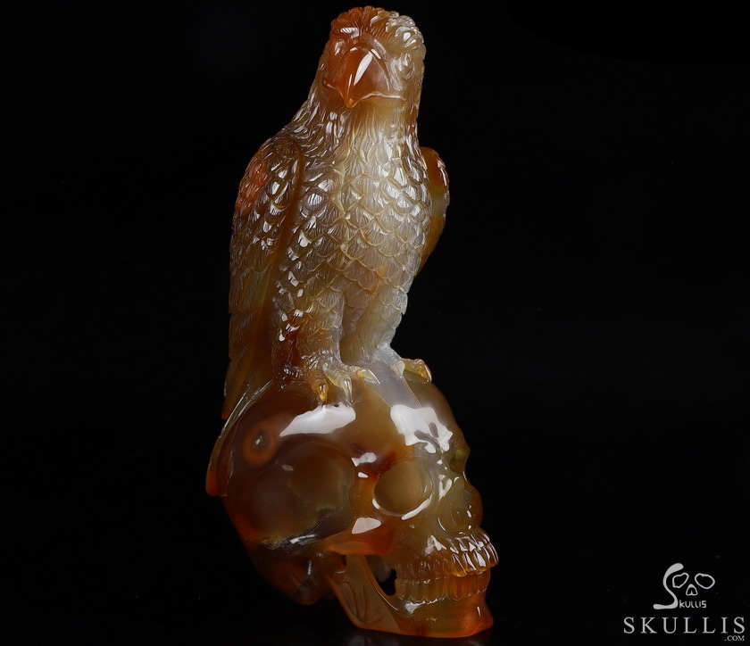 Gemstone 6.9" Carnelian Carved Crystal Skull with Egale, Crystal Healing Gemstone 6.9" Carnelian Carved Crystal Skull with Egale, Crystal Healing
