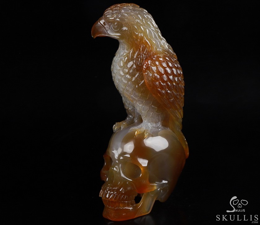 Gemstone 6.9" Carnelian Carved Crystal Skull with Egale, Crystal Healing Gemstone 6.9" Carnelian Carved Crystal Skull with Egale, Crystal Healing