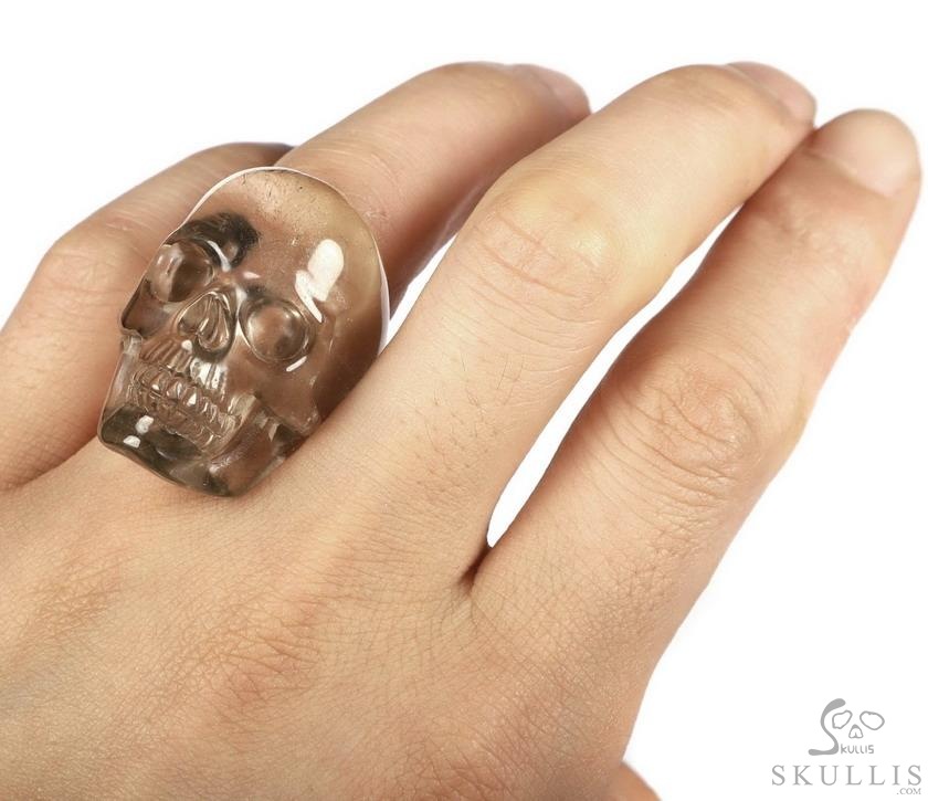 The Poetic Dreamer - US size 8 Smoky Quartz Rock Crystal Hand Carved Crystal Skull Ring, Crystal Healing Skull Jewelry, for Women & Men The Poetic Dreamer - US size 8 Smoky Quartz Rock Crystal Hand Carved Crystal Skull Ring, Crystal Healing Skull Jewelry, for Women & Men