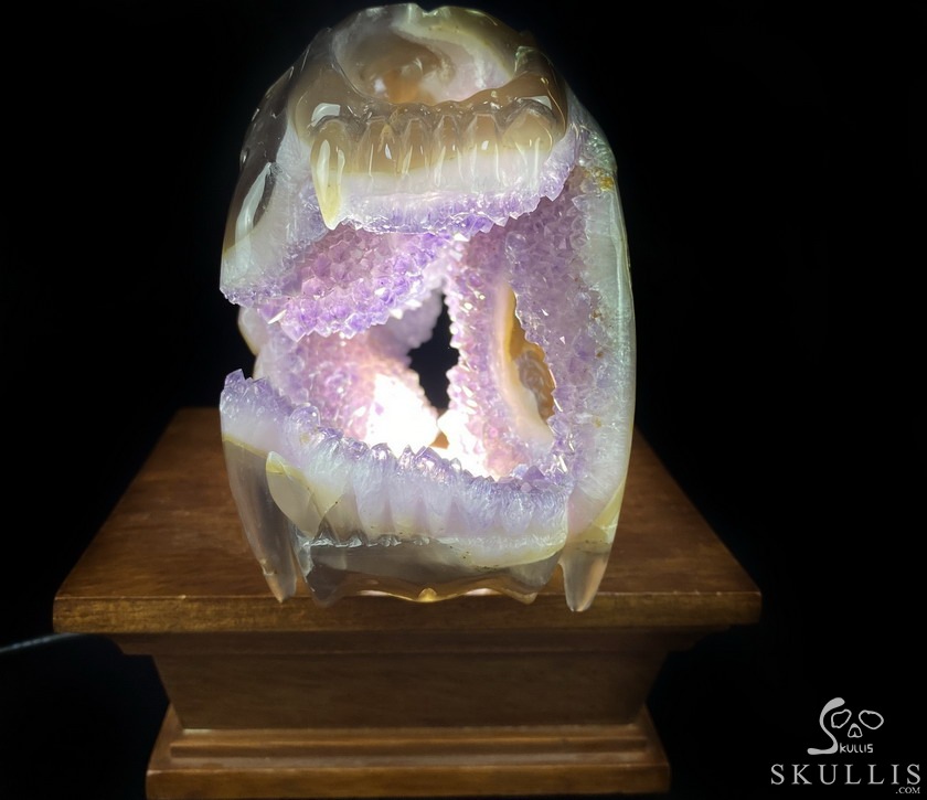 8.0" Agate Amethyst Geode Carved Smilodon SABER-TOOTHED Tiger/Cat Skull & Scorpion 8.0" Agate Amethyst Geode Carved Smilodon SABER-TOOTHED Tiger/Cat Skull & Scorpion