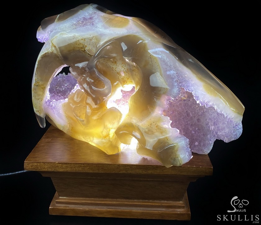 8.0" Agate Amethyst Geode Carved Smilodon SABER-TOOTHED Tiger/Cat Skull & Scorpion 8.0" Agate Amethyst Geode Carved Smilodon SABER-TOOTHED Tiger/Cat Skull & Scorpion