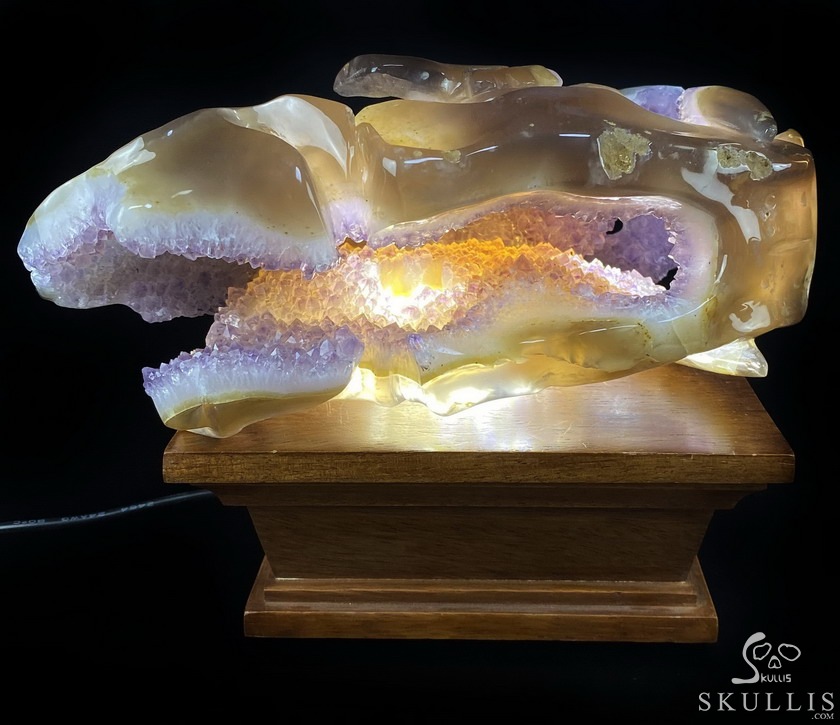 8.0" Agate Amethyst Geode Carved Smilodon SABER-TOOTHED Tiger/Cat Skull & Scorpion 8.0" Agate Amethyst Geode Carved Smilodon SABER-TOOTHED Tiger/Cat Skull & Scorpion