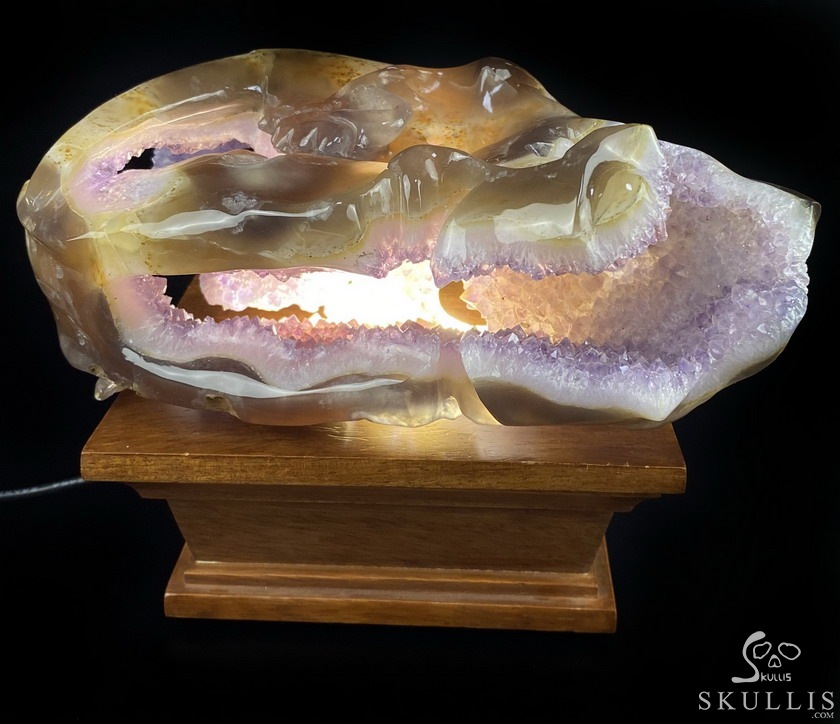 8.0" Agate Amethyst Geode Carved Smilodon SABER-TOOTHED Tiger/Cat Skull & Scorpion 8.0" Agate Amethyst Geode Carved Smilodon SABER-TOOTHED Tiger/Cat Skull & Scorpion