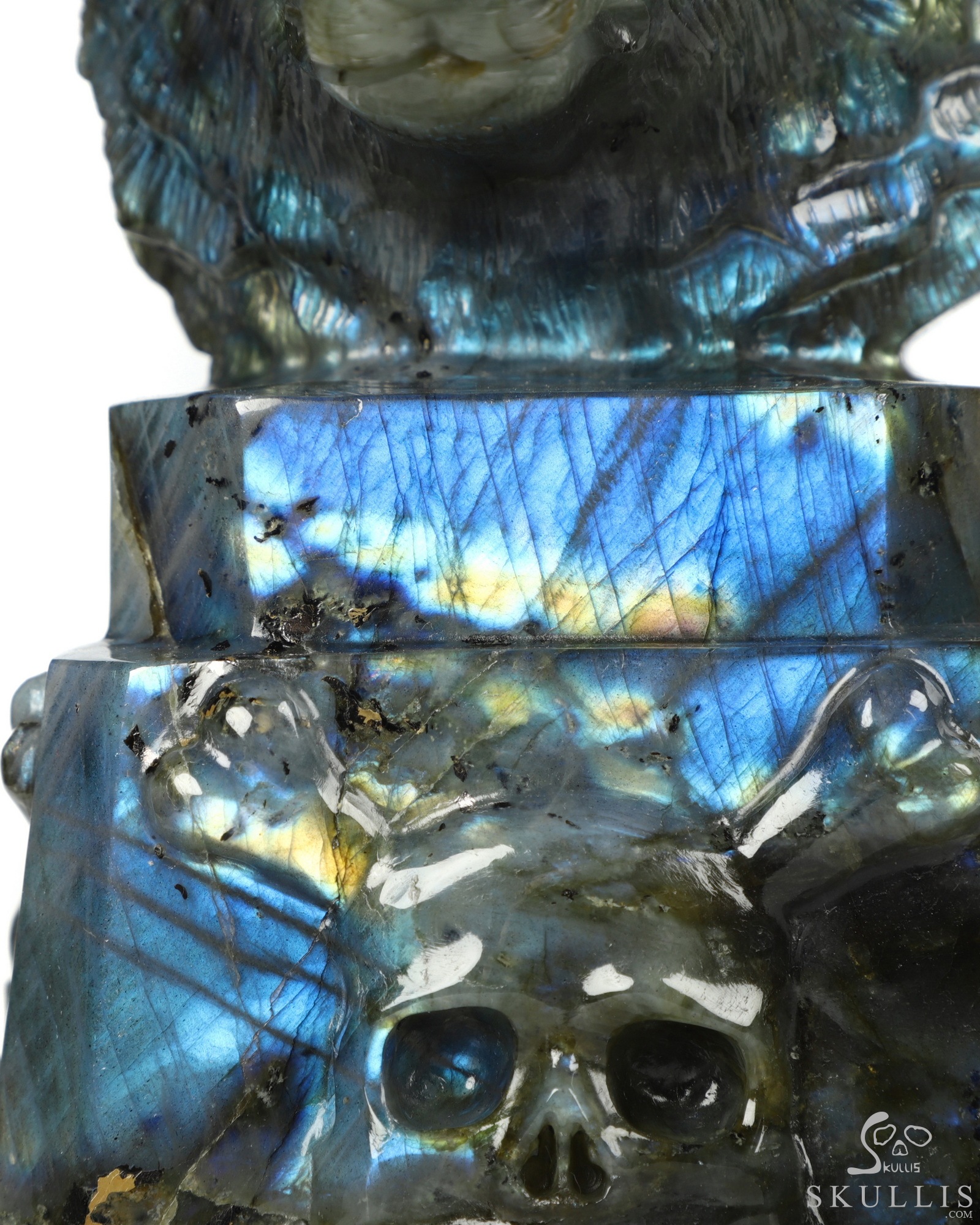 6.9" Flash Labradorite Carved Crystal Skull & Wolf, Crystal Healing 6.9" Flash Labradorite Carved Crystal Skull & Wolf, Crystal Healing