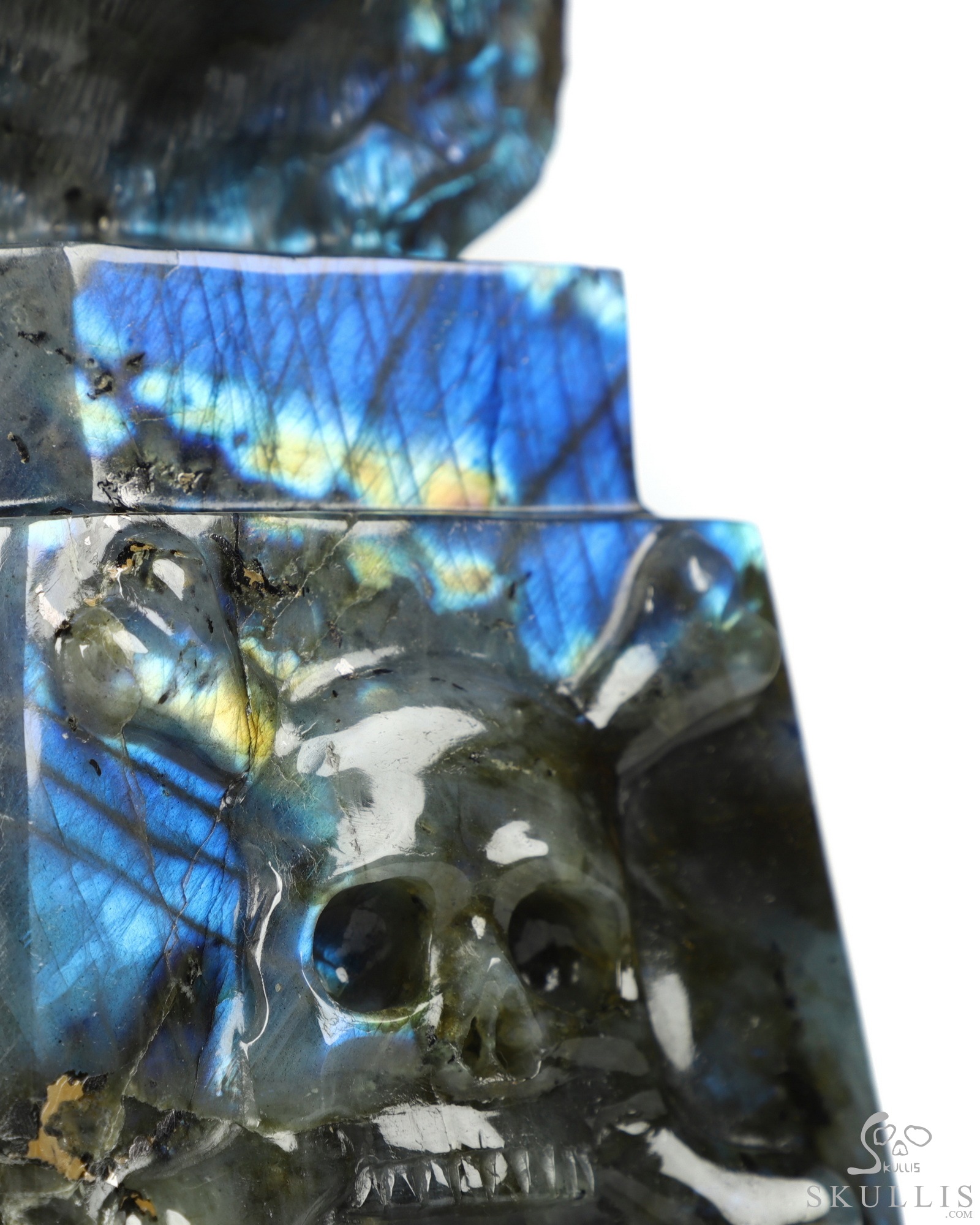 6.9" Flash Labradorite Carved Crystal Skull & Wolf, Crystal Healing 6.9" Flash Labradorite Carved Crystal Skull & Wolf, Crystal Healing